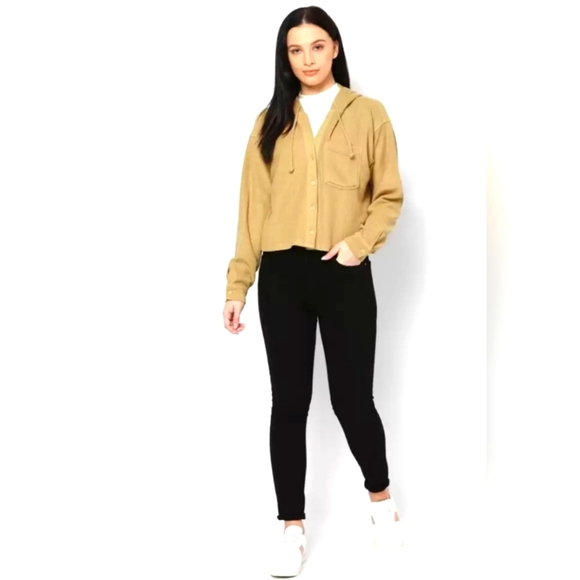 American Eagle Outfitters Button Up Cropped Corduroy Jacket Hoodie-size L-EUC 🤎 - Picture 4 of 9